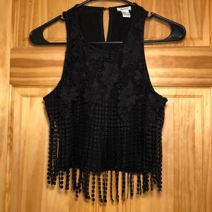 Forever 21 Black Flower Fringe Crop Top